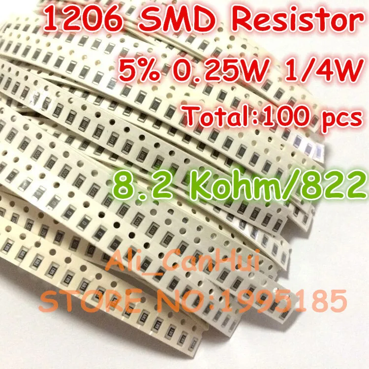 100 шт./лот 1206 5% 8 2 Kohm 8K2 822 1/4 Вт 0 25 SMD резистор 3 2*1 6 мм|resistor 0.25w|resistor 1/4wresistor |