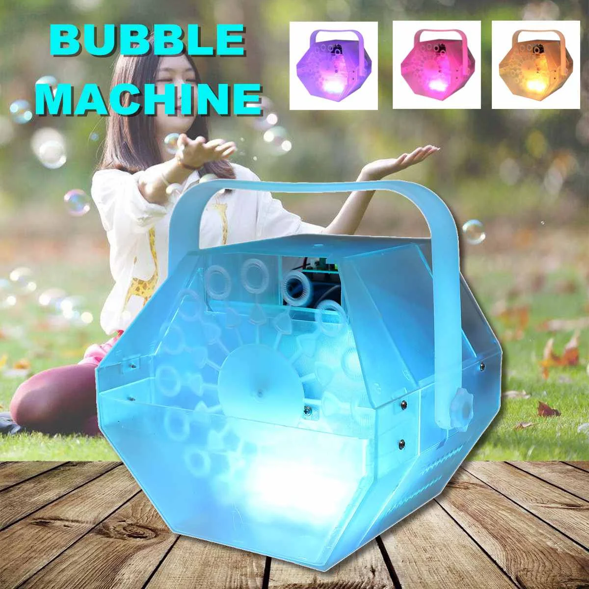 

Auto RGB LED Bubble Machine Blower Bar Party Effect Light For Kids Portable Bubbles Maker Outdoor Fun Toys EU Plug 220V