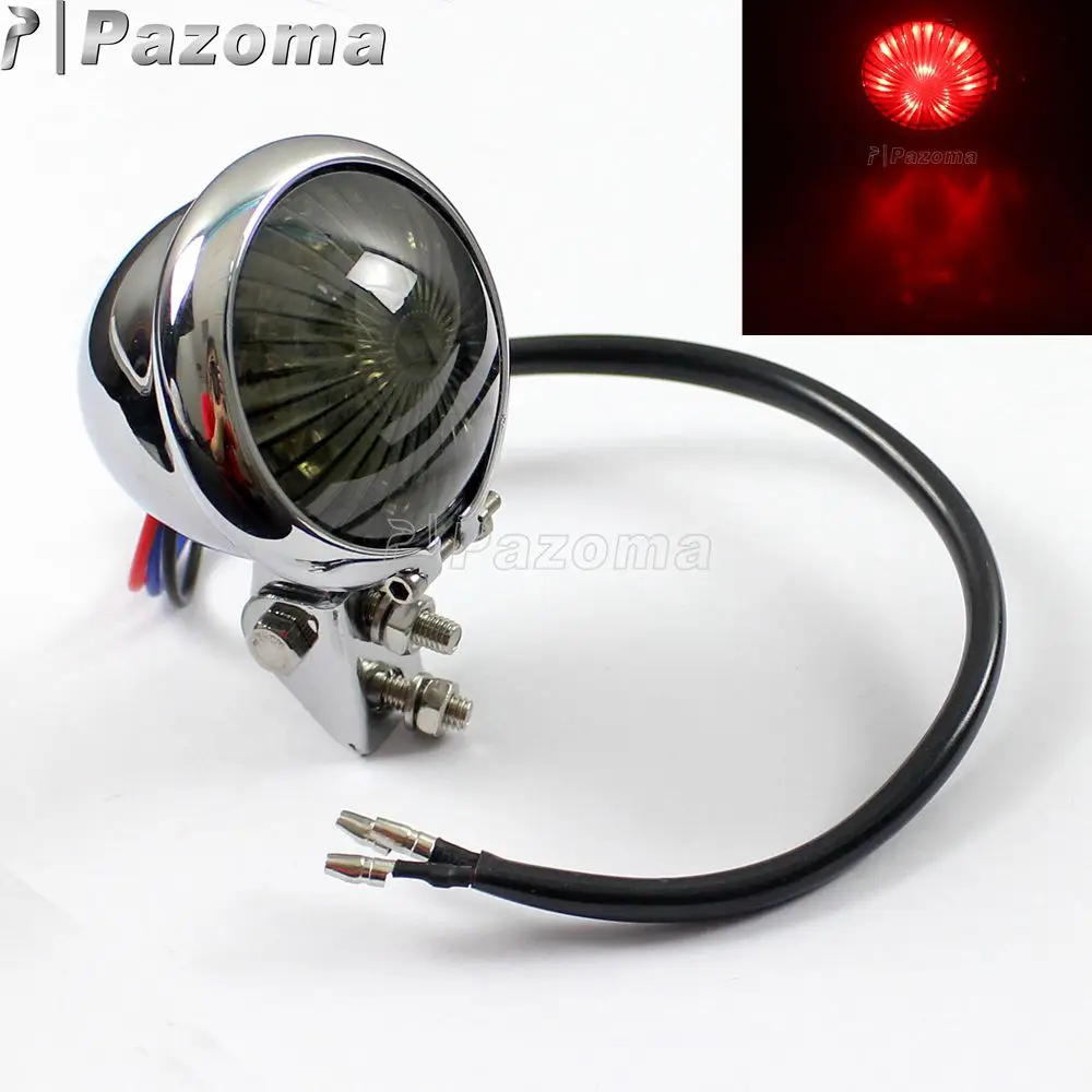 

Chrome Red Smoke Lens Brake Stop Lights Motor 12V LED Tail Rear Lamp Light for Cafe Racer Chopper Bobber Scrambler Motorcycles