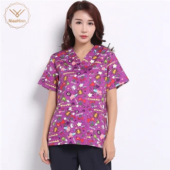 

Unisex Medical Surgical beauty salon uniform cotton pharmacy Print coat scrubs medical uniform women nurse uniform work clothes
