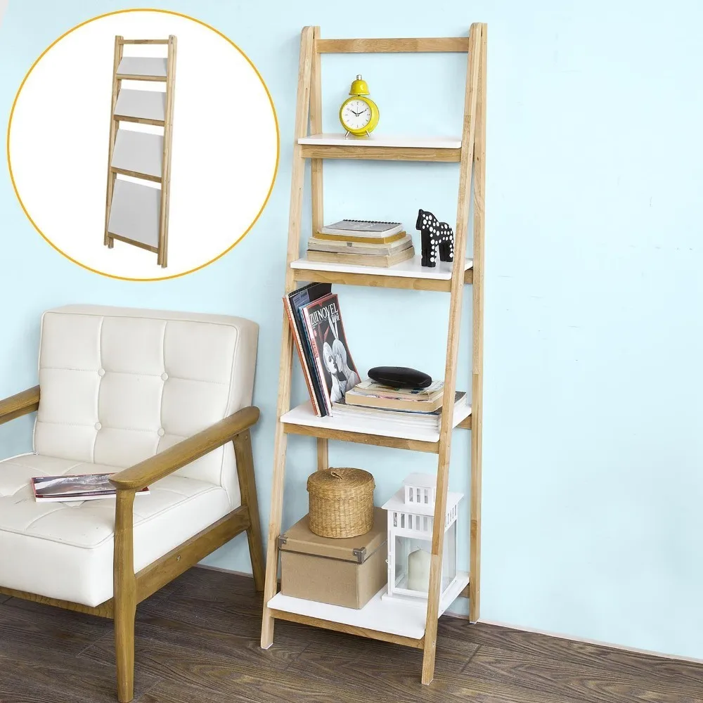 

SoBuy FRG162-N, 4 Tiers Foldable Ladder Shelf Bookcase Storage Display Shelving Unit