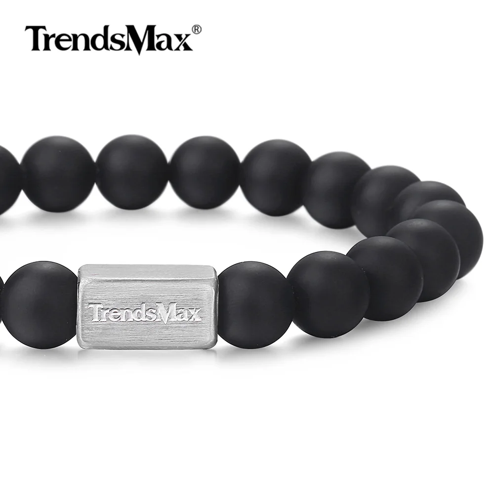 Natural Black Matte Obsidian Bracelet Mens Womens Wristband Beaded Stretch Stainless Steel Chain Bracelet Gem Crystal TBB01109 |