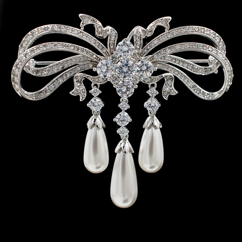 Luxury Full Cubic Zircon CZ Drop Dangle Brooch Pin Dress Pins Broach Wedding Accessory Jewelry B0021 Luxury Full Cubic Zircon CZ Drop Dangle Brooch Pin Dress Pins Broach Wedding Accessory Jewelry B0021