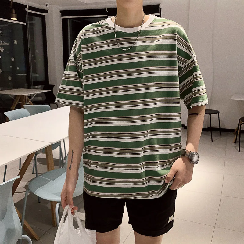 

Men Striped T-shirts Harajuku 2019 Mens Hip Hop Cotton Casual Tshirts Male Korean Short Sleeve Vintage Summer Tees