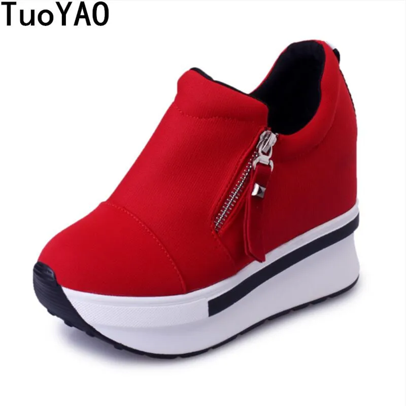

New Spring 2019 Women Wedge Casual Shoes Zipper Height Increasing Breathable Black Women Summer Walking Flats Trainers Shoes