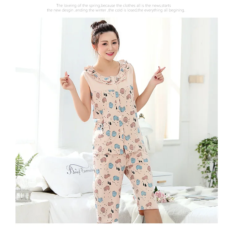 Летние шорты Pijama Mujer без рукавов, одежда для сна, кардиган с мультяшным принтом, Женский пижамный комплект, хлопок, Женская домашняя одежда