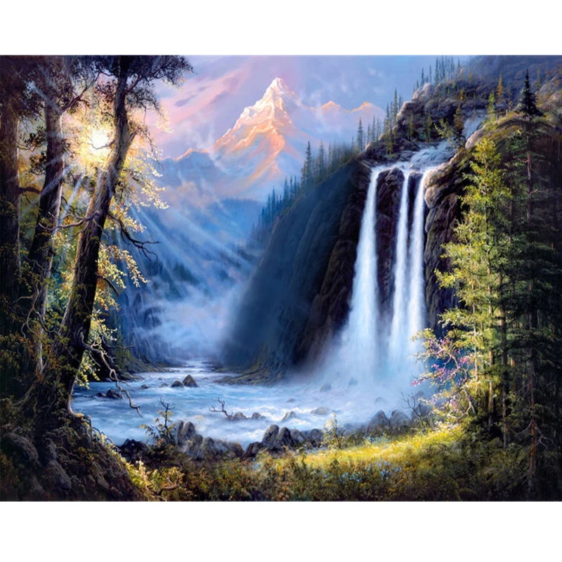 Natural Scenery 5D Sunrise &amp Waterfall Mosaic FULL Square Diamond Embroidery Wall Art Decor Painting Cross Stitch Gifts | Дом и сад