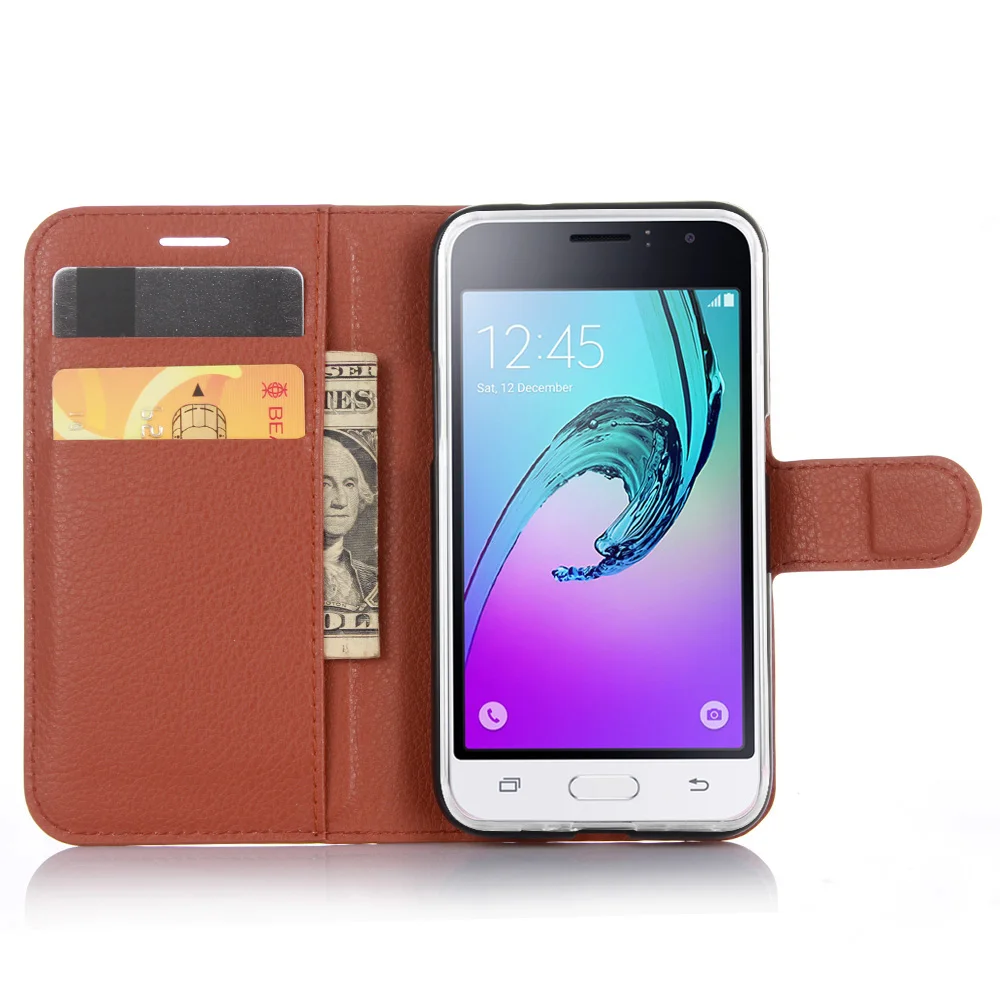 

Wallet Style Litchi Texture Flip Leather Cover Case for Samsung Galaxy J1 2016 J120F J120 4.5 inch Magnetic Protective Shell