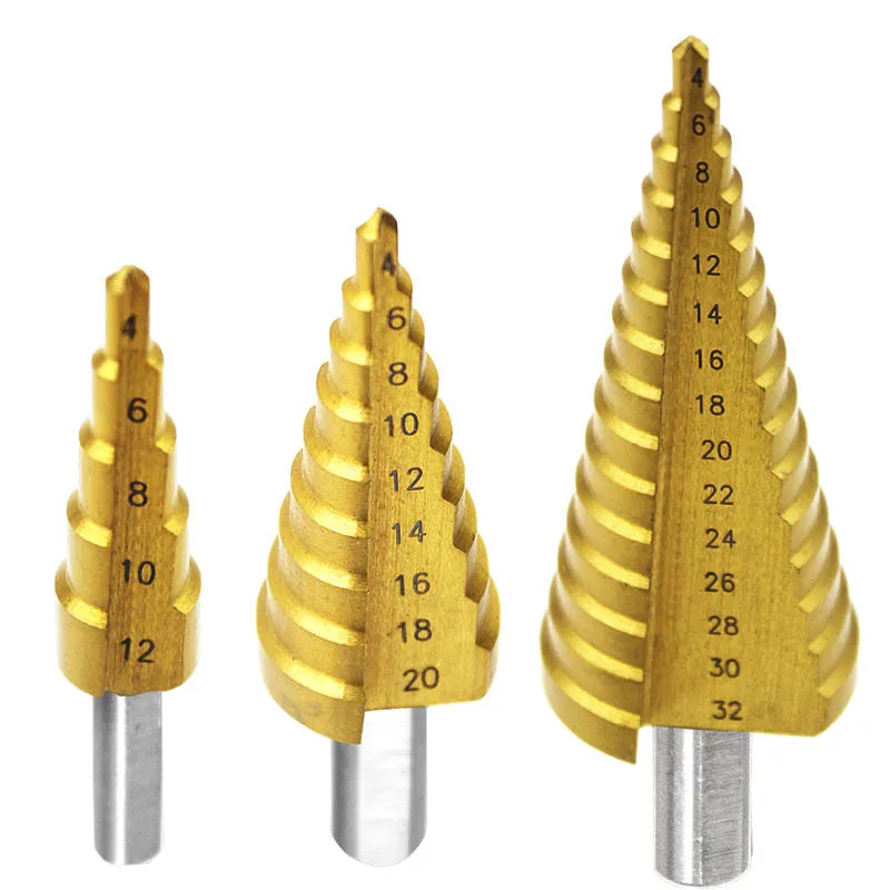 

1/3Pcs Mini Conical Step Drill Bits Cutter Metric 4-12/20/32mm HSS Steel Cone Metal Drill