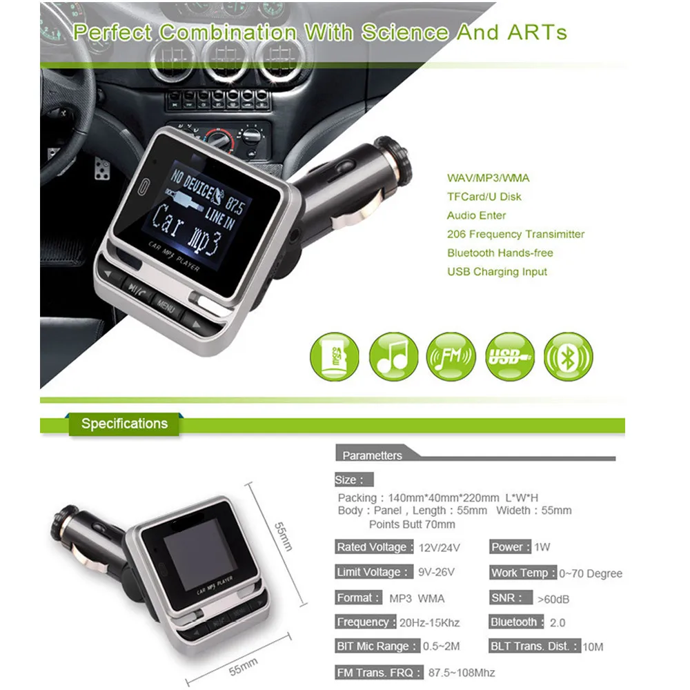 12 В автомобильные аксессуары автомобильный комплект Bluetooth Handsfree беспроводной fm-передатчик lcd MP3-плеер USB зарядное устройство