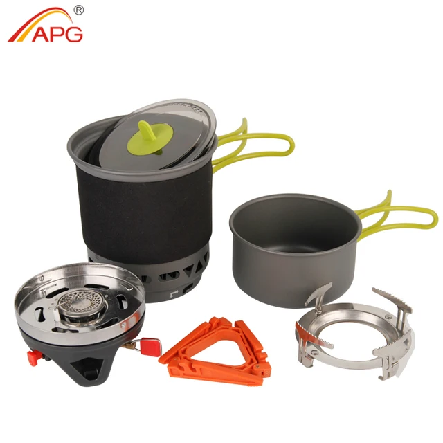 APG Camping Cookware Bowl Pot Pan Combination Portable Tableware gas cooking system stove outdoor cooker burners