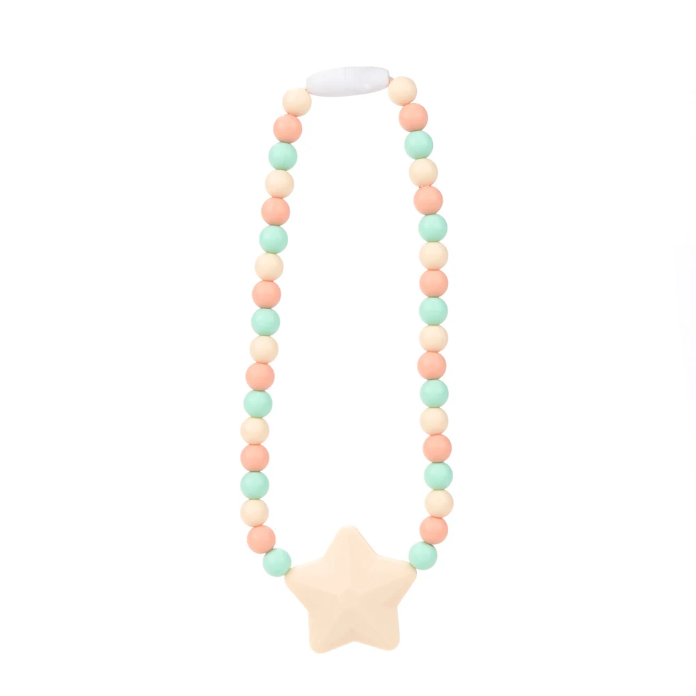 Silicone Teether Star Baby Pacifier Clips Safety Teething Baby Carrier Chain Silicone Beads Toys Not Necklace BPA Free 6