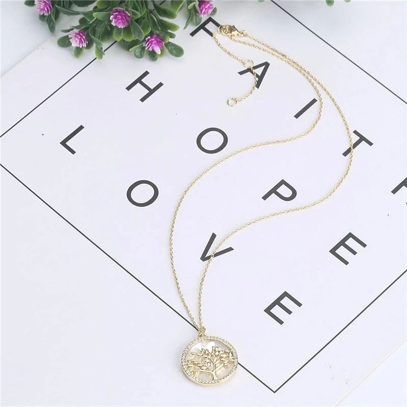 Popular Jewelry Gold Plated Brass CZ Pearl Shell Pendant Necklace Women (7)