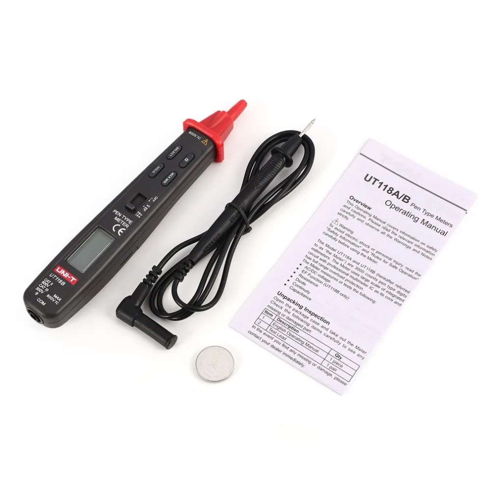 

UNI-T UT118B Mini Portable Digital Pen Type Multimeter Auto Range 3000 Counts AC/DC Volt Ohm Capacitance Diode Tester