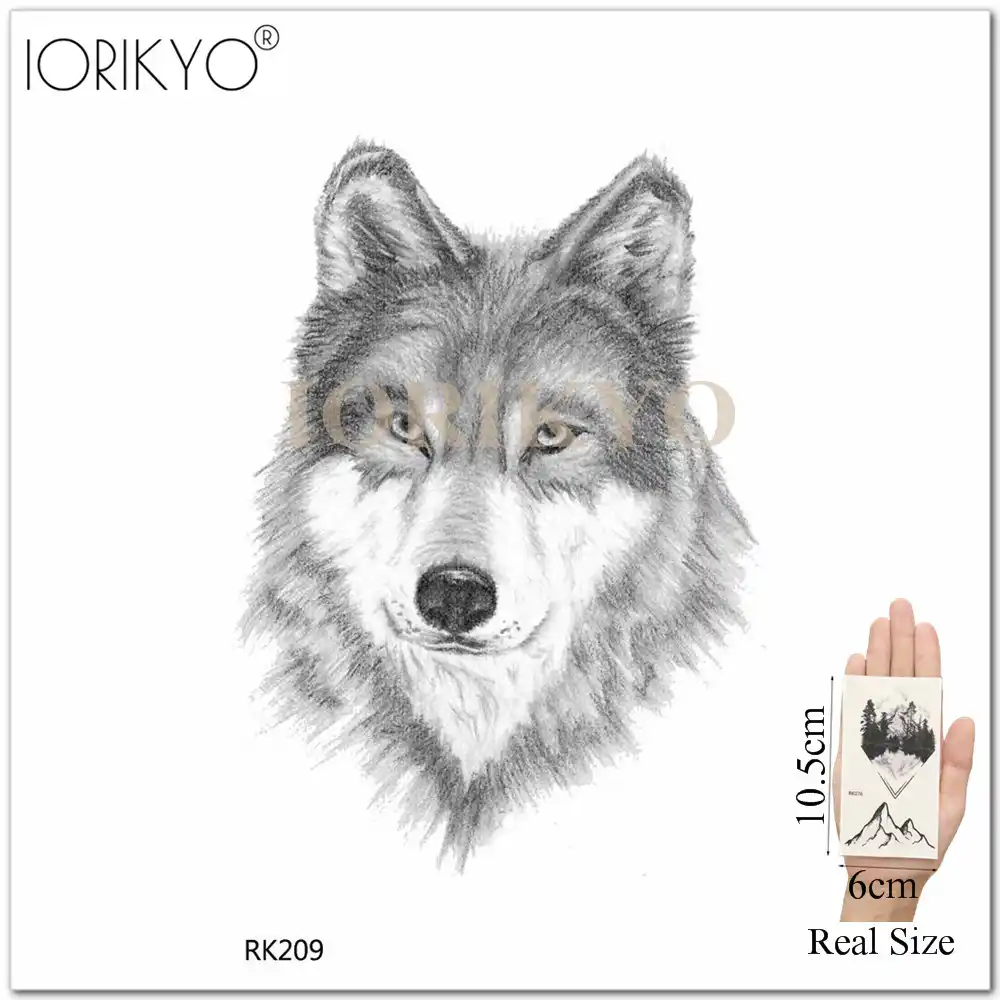 Iorikyo Flash Tribal Fox Temporary Tattoo Pencil Sketch Wolf Fake Tatoo Men Women Body Art Fox Water Transfer Tattoo Arm Sticker