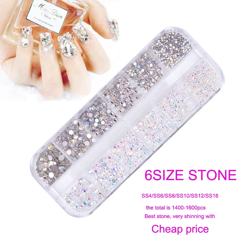 

1 Box 2 Colors SS4-SS16 Multi-Size Nails Art Crystal Glass Rhinestones For Nails 3D Nail Art Decoration Gems Flat Back Strass