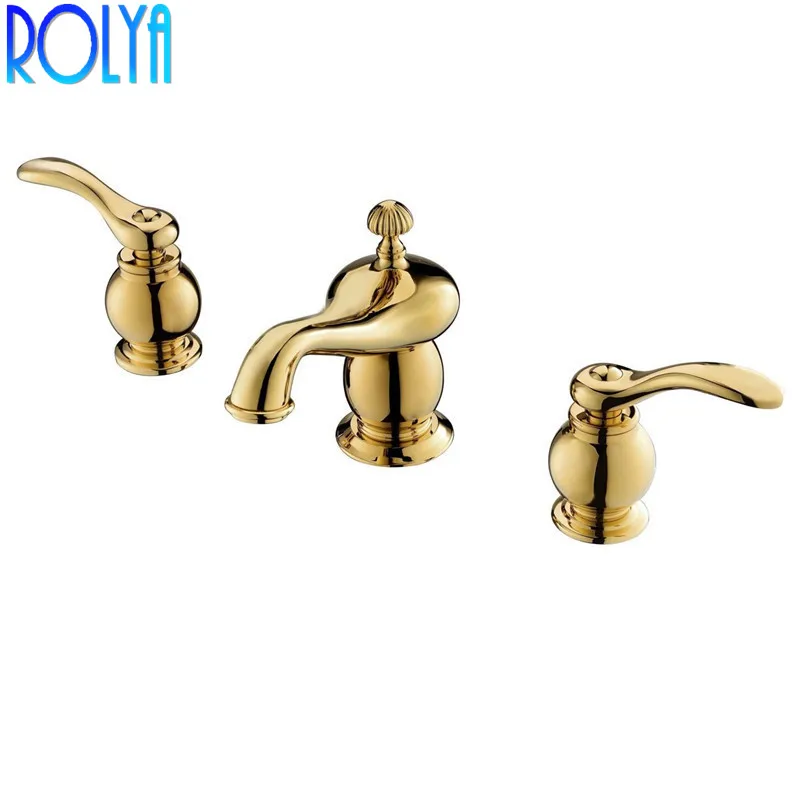 Achat 2018 Nouveau Gros Promotion Luxueux 8 pouce généralisée D or Salle De Bains Robinet 3 Trou Bassin Mitigeurs