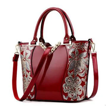 Роскошная женская сумка с вышивкой из блесток, лакированная кожаная сумка, бриллиантовая сумка через плечо, сумки-мессенджеры, известный бренд, дизайнерские LL242 - Цвет: Бургундия