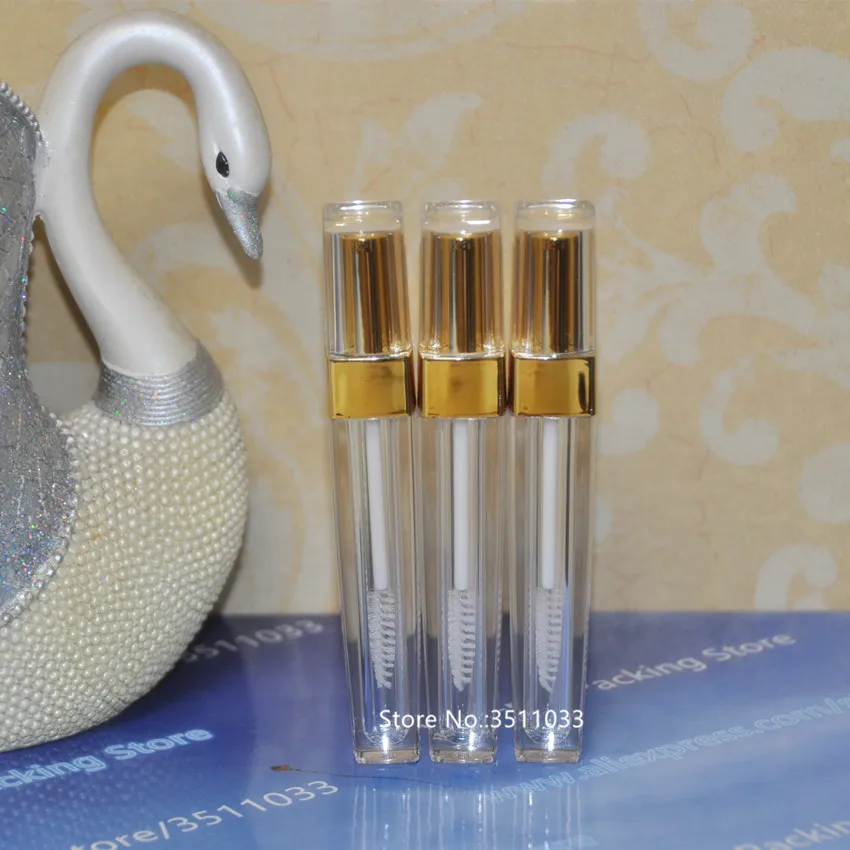 

60pcs 5ml High Grade Empty Mascara Tube Plastic Transparent Tube Gold Cap Lid Eyelashes Cream Storage Bottle Square Mascara Tube