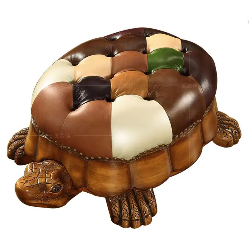 

15%Solid wood creative stool money turtle child sitting stool cartoon turtle stool leather sofa bench change shoe stool