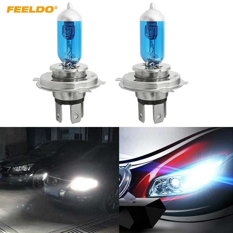

FEELDO 10Pcs Car H4 55W/100W 12V White Car Headlights Lamp Car Light Source Parking 5000K #FD-2030
