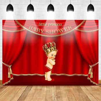 

Baby Shower Backdrop for Photography Royal Little Princess Newborn Background Gold Crown Red Damask Curtain Birthday Studio