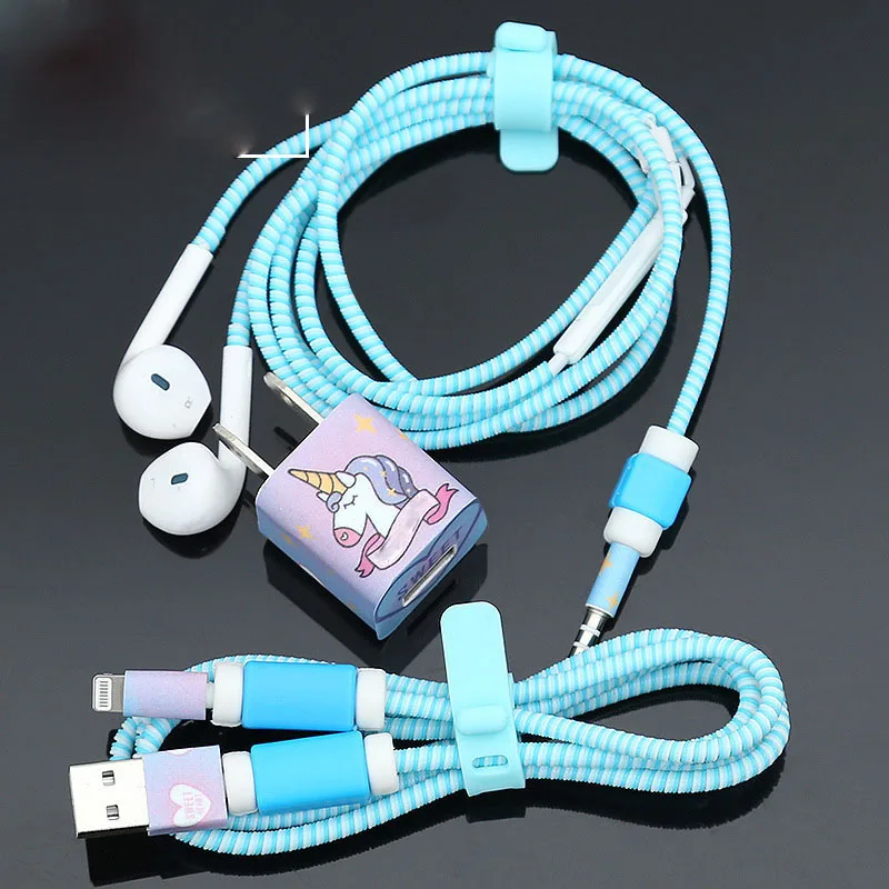 1.4M TPU Spiral USB Charging Cable Protector Set Earphone Cord