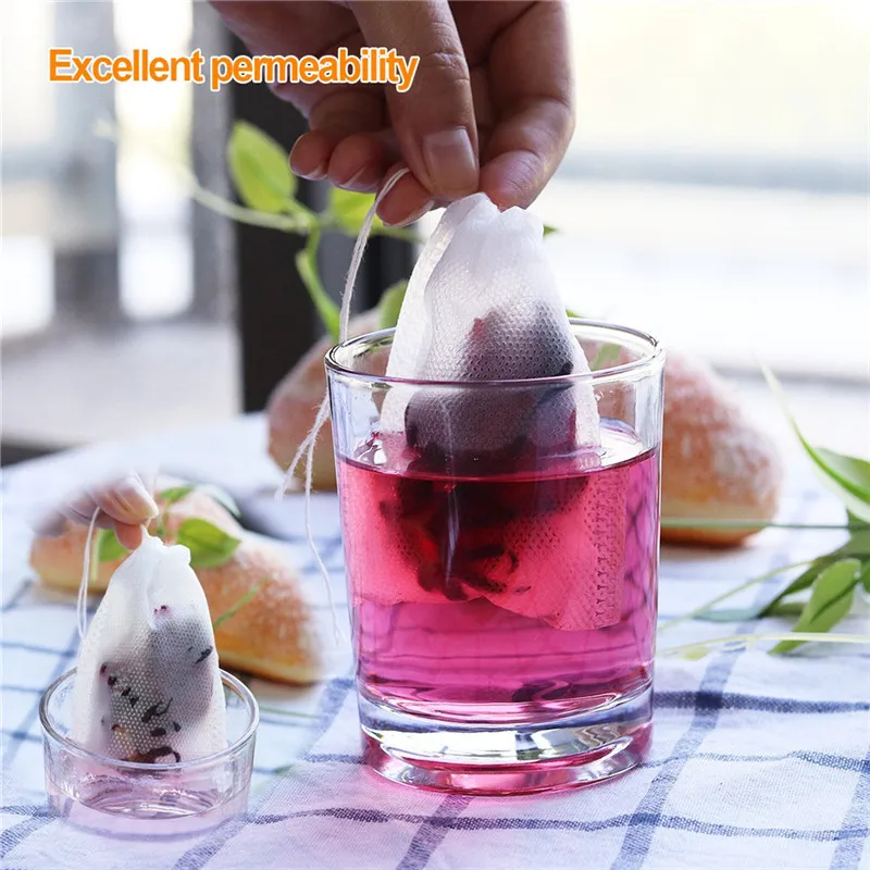 

ISHOWTIENDA 100PCS 7 X 9cm Disposable Food Grade Empty Scented Tea Bags Infuser With String Heal Seal Filter Tea Bags Kitchen