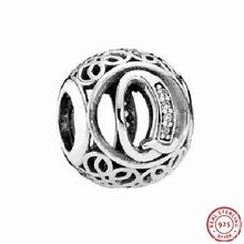 Бусины алфавита «q' в винтажном стиле, прозрачный CZ для женщин, ювелирные изделия DIY Fit PANDORA, Подвески Серебро 925, оригинальные LE015-Q