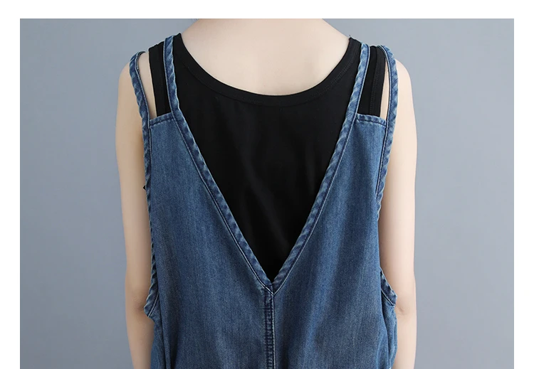 4025 Spring Autumn V-neck Sleeveless Woman Jean Jumpsuit Solid Loose Overalls Ladise Fashion Wide Leg Big Size Jumpsuit Lady