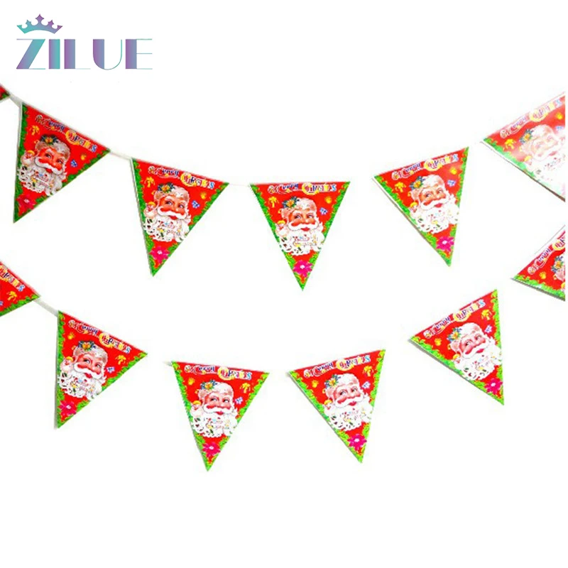 Zilue 10pcs/lot Christmas Pennant 2.5 Meters Long 8 Pieces Triangular Flag Santa Claus Flags Gift Home Decoration | Дом и сад