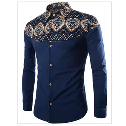 Англия Стиль рубашка для Для мужчин Национальный стиль печати Slim Fit с длинными рукавами кардиган Для мужчин S рубашка оптовая продажа Для