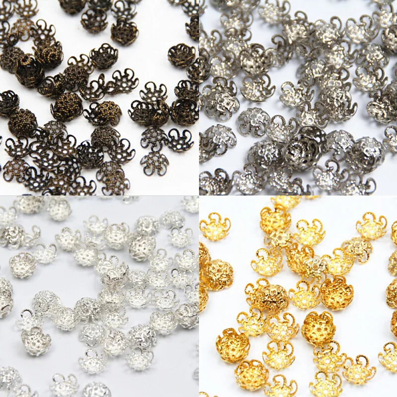 

Bead Caps 300Pcs/lot Pick 4 Colors 5Leaf Hollow Flower End Beads Caps 10mm Jewelry Findings Making DIY Jewelry Supplies