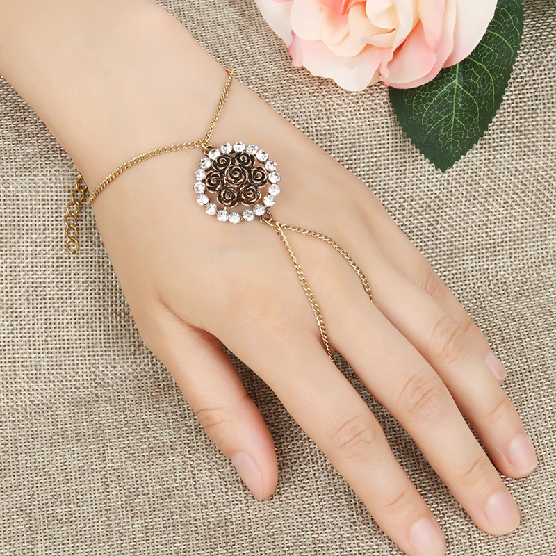 

ORP Fashion Vintage flower copper color Tassel Slave Bracelet Bangle Slave Finger Harness Hand Chain Jewelry women bracelet
