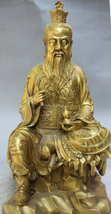 

14" Folk Chinese Brass Taoism Taoist Monastery LaoJun God Immortal Gourd Statue