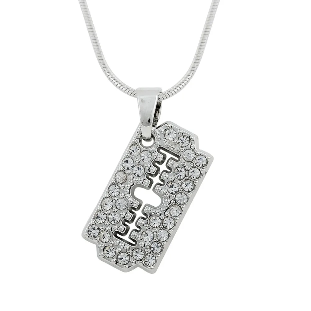 

my shape Razor Blade Brushed Pendant Snake Chain Necklace Jewelry Polished Zinc Alloy Silver Plated