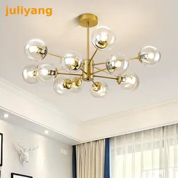 

Modern Glass Led Crystal Chandelier Lighting Creative Bedroom Lamp Living Room Dining Room Office Molecular LED Decorative Lamps