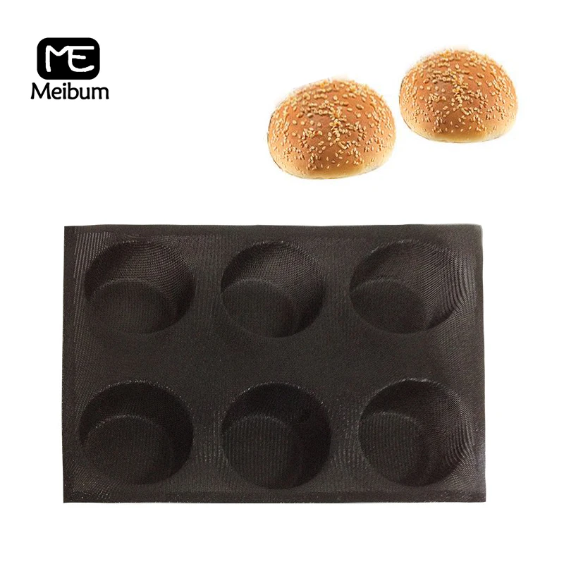 

Meibum 6 Cavity Black Porous Silicone Mold Round Shape Bread Eclair Mould Hamburger Bun Tray Non Stick Bakeware baking tools