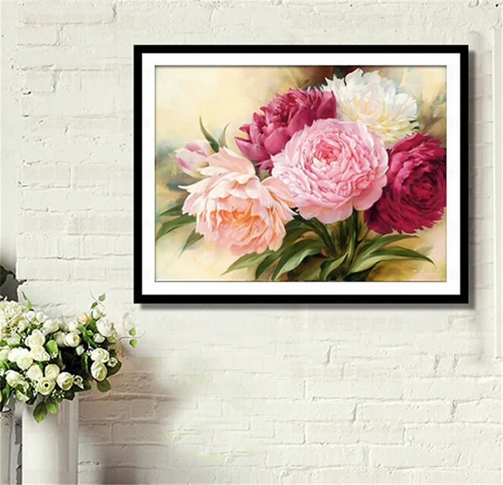 

diamond painting flower diy 5d diamond painting peony round rhinestone cross stitch for home decoration Diamond Embroidery