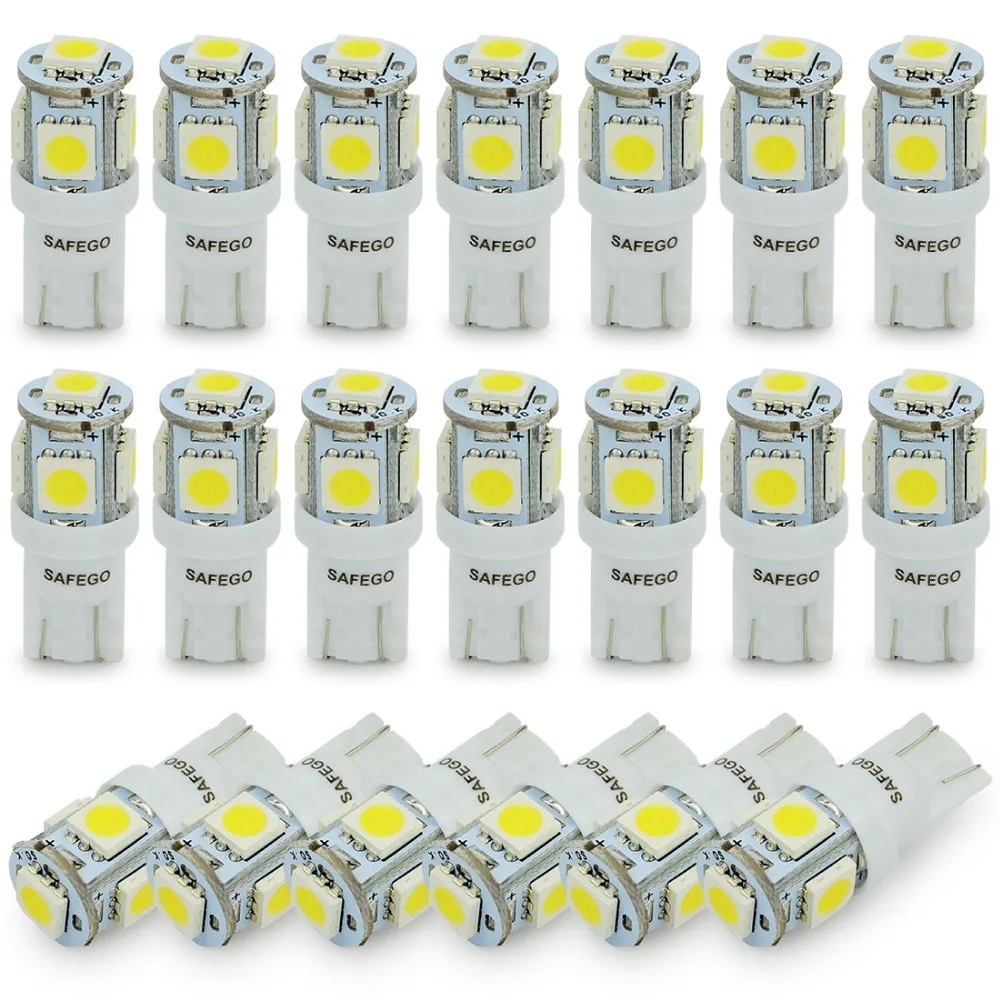 Safego 30 шт. W5W LED T10 5 SMD 5050 12 в супер белые Сменные лампы для салона автомобиля чтения