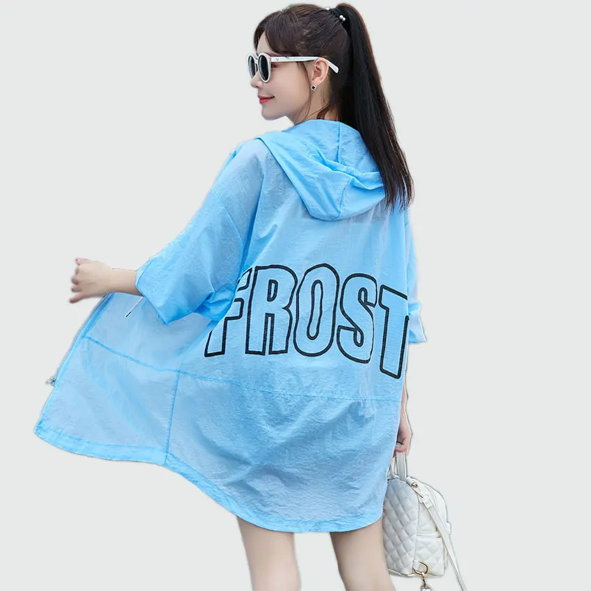 

Summer Hooded Kimono Cardigan Beach Letter Printing Shirts Sunscreen 2018 Loose Long Blouses Shirt Large Size Bohemian Blouses