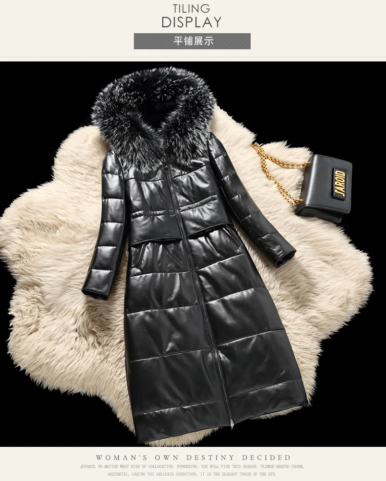 Зимнее пуховое пальто из натуральной овечьей кожи с воротником из меха енота, Длинная женская куртка с капюшоном черного цвета размера плюс xxxl