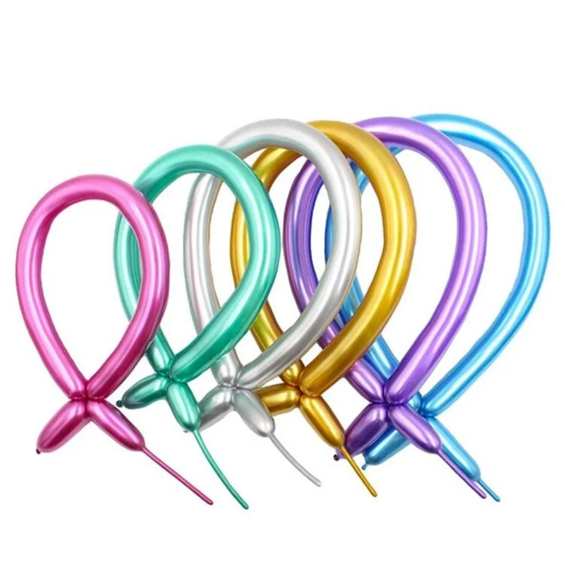 

10pcs/lot Metallic Latex Balloons Long Shape Metal Chrome Magic Tying Twisting Balloon Wedding Birthday Decoration Supplies