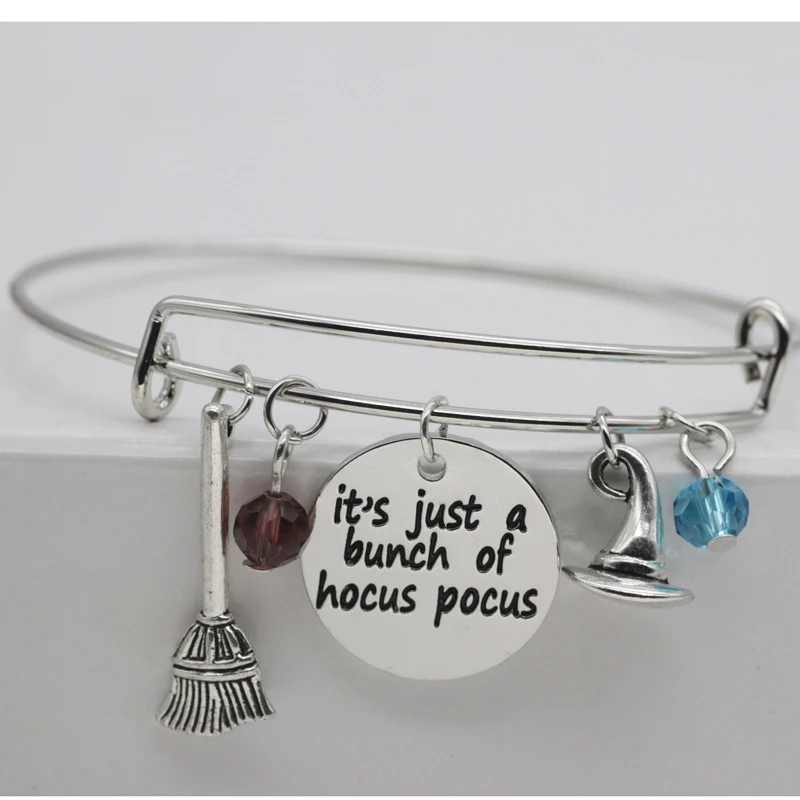 

Exquisite Crystal Bangle Silver Plated It's Just A Bunch of Hocus Pocus Charm Pulsera Jewelry for Men and Women YP3170