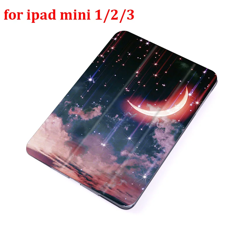 Чехол для ipad mini 1/2/3/4 mini 5, Жесткий Чехол-книжка с Умной подставкой, чехол из искусственной кожи с принтом красивого ночного неба, чехол с Луной, чехол - Цвет: for mini 1 2 3