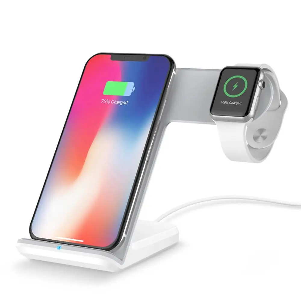 Беспроводной зарядки Зарядное устройство для iPhone X XS Max XR 8 плюс Apple Watch, версии 3, 4 года Зарядное устройство для samsung S8 S9 10 Вт Быстрая Зарядка Qi Беспроводной зарядки - Тип штекера: White