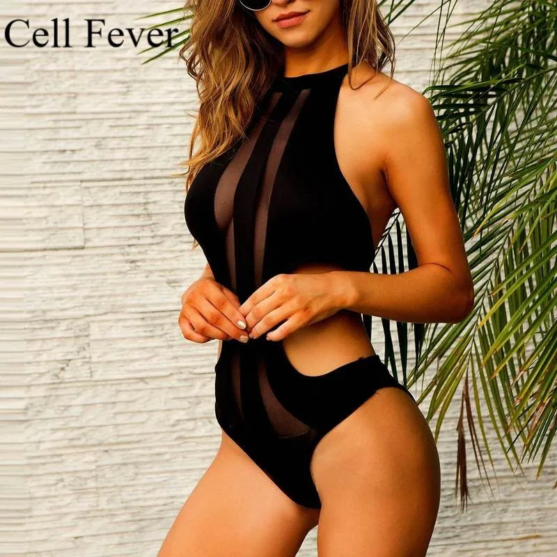 

Solid One-piece Swimsuit Women Mesh Patchwork Monokini 2019 New Ladies Beach Bathing Suit Swimwear Hollow Out Backless Beachwear