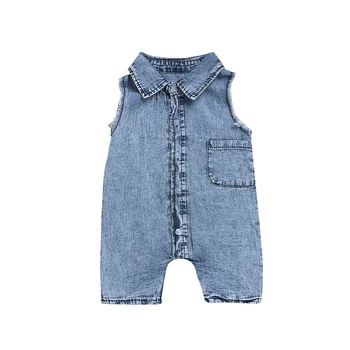 

girls cowboy jumpsuit summer new lapel ocean air sleeveless cowboy jumpsuit