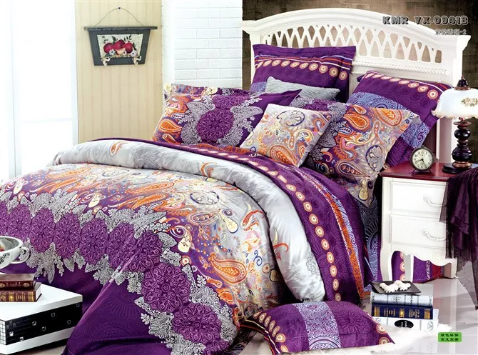 Luxury Purple Yellow Red Shine Bedding Set 4pcs King Queen Duvet