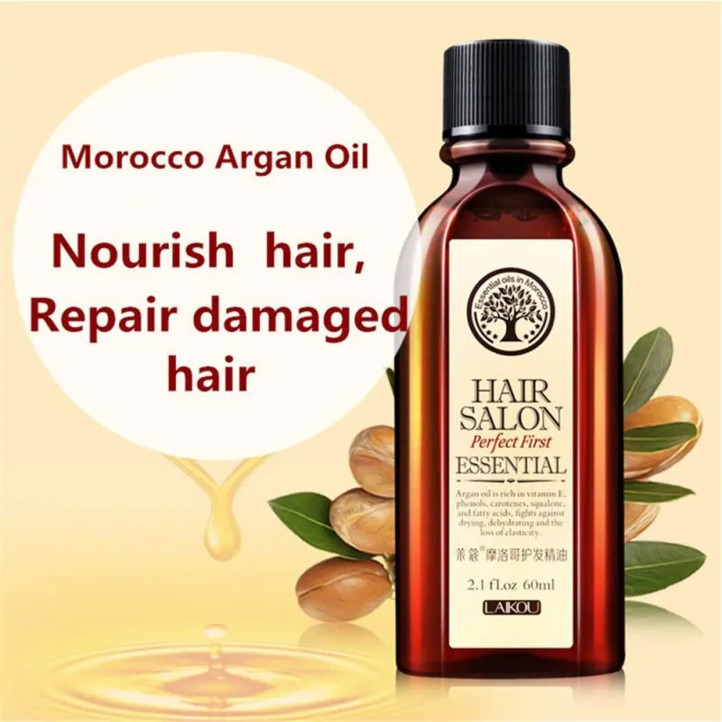 60 мл марокканское аргановое масло для ухода за волосами эфирное масло питает кожу головы Восстанавливающий сухой ущерб лечение волос Глицерол орех масло парикмахерские